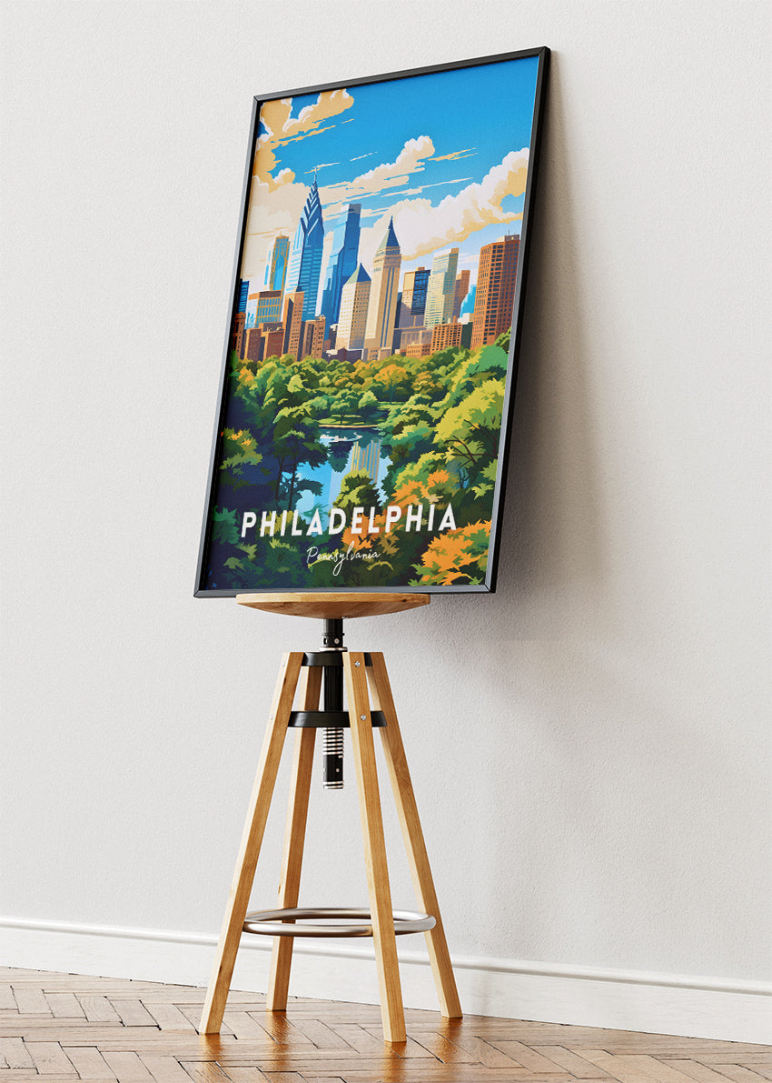 Philadelphia Pennsylvania Poster & Canvas Print – Skyline & Fairmount Park Illustration