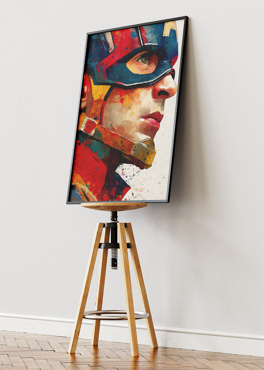 Captain America – Vibrant Close-Up Portrait Canvas & Poster Print – AI PRINT LAB