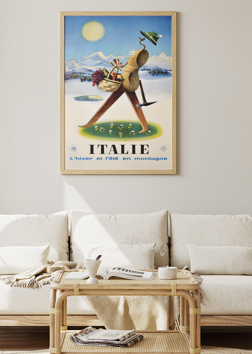 Italie Poster & Canvas Print – Vintage Mountain Travel Art (Winter & Summer Design)