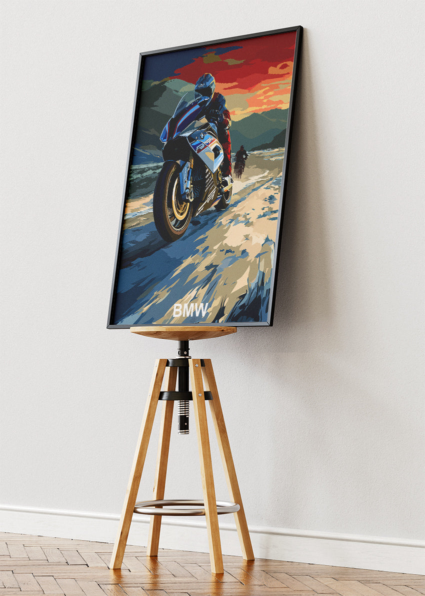 BMW Superbike Coastal Ride Art Poster & Canvas