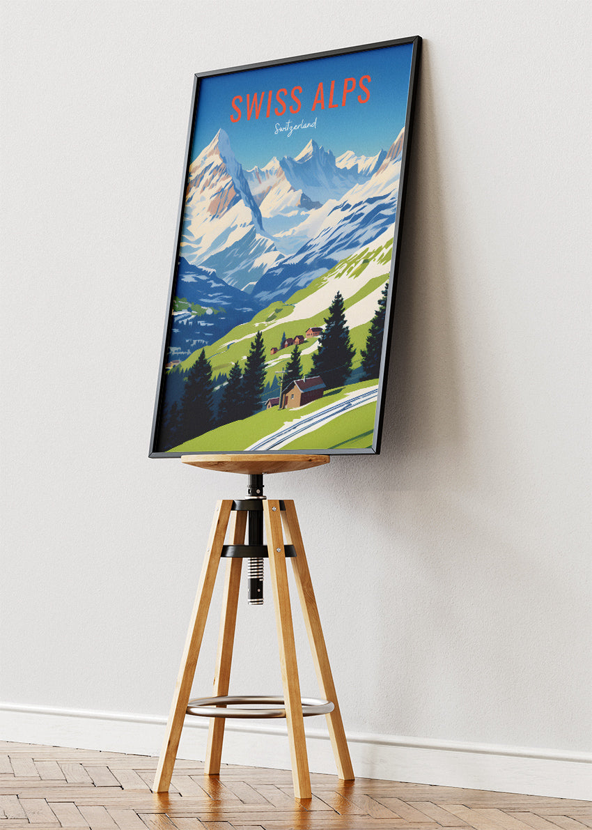 Swiss Alps Switzerland Poster & Canvas Print – Illustrated Mountain Landscape Travel Art
