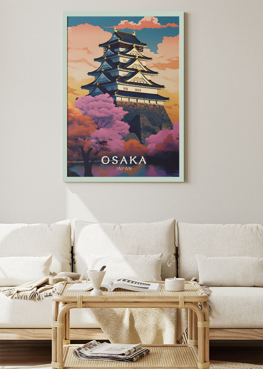 Osaka Japan Poster & Canvas Print – Illustrated Osaka Castle Art