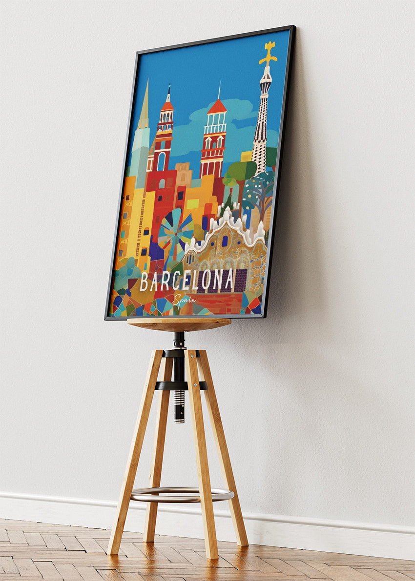 Barcelona Spain Poster & Canvas Print – Colorful Illustrated Gaudí City Art