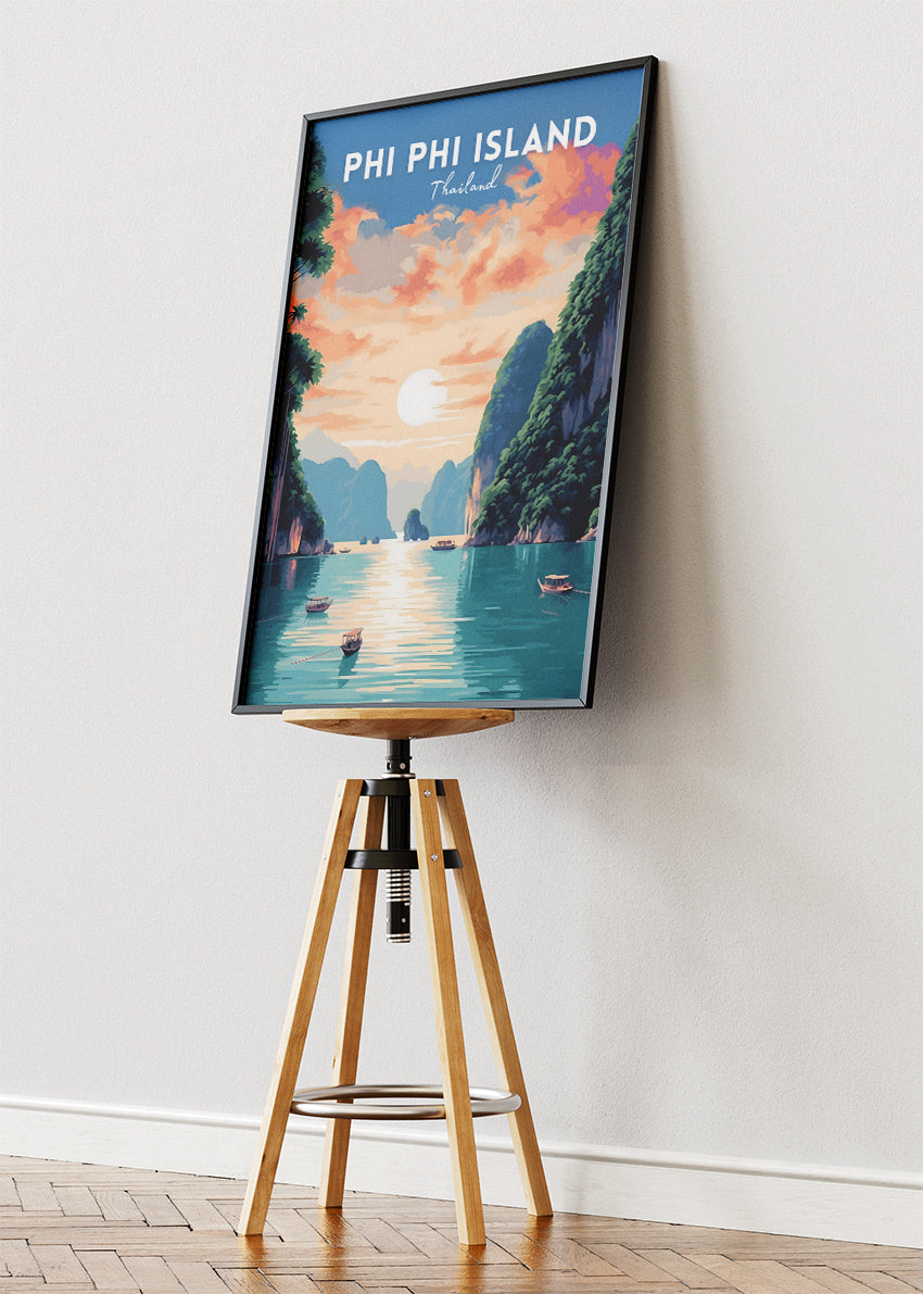 Phi Phi Island Thailand Poster & Canvas Print – Vintage Tropical Sunset Travel Art