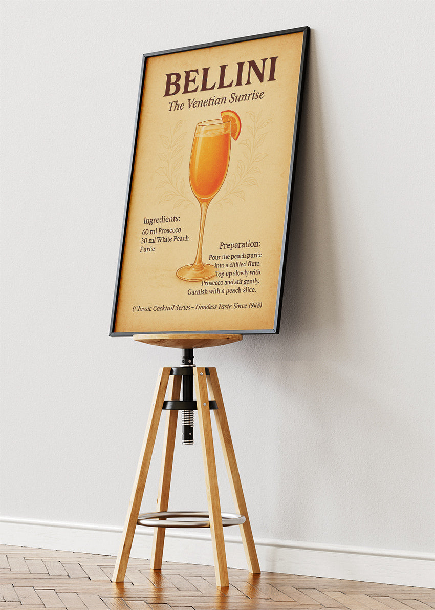 Bellini Vintage Cocktail Poster & Canvas Print | Classic Venetian Bar Wall Art