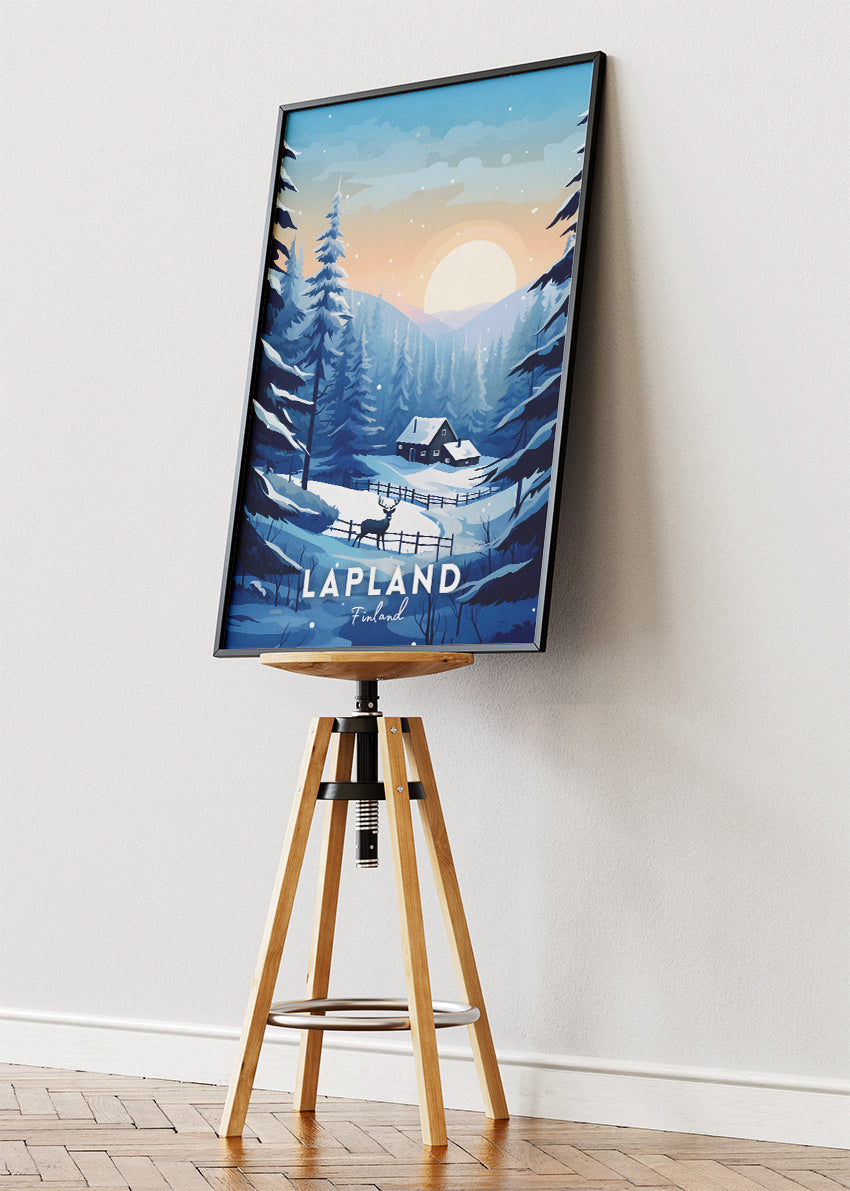 Lapland Finland Winter Cabin Poster & Canvas Print – Snowy Nordic Landscape Art