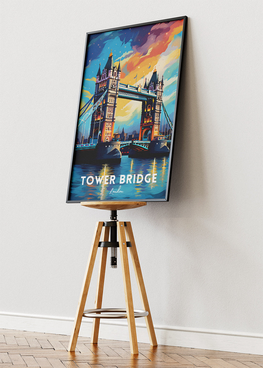 Tower Bridge London Poster & Canvas Print – Vibrant Night Sky Travel Art