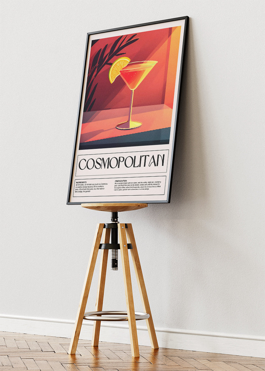 Cosmopolitan Mid-Century Cocktail Poster & Canvas Print | Modern Bar Wall Art