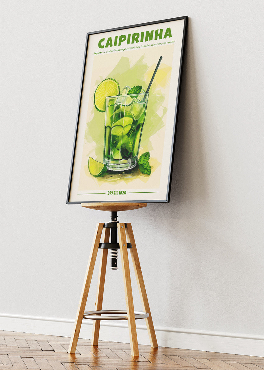 Caipirinha Watercolor Cocktail Poster & Canvas Print | Fresh Brazilian Bar Wall Art