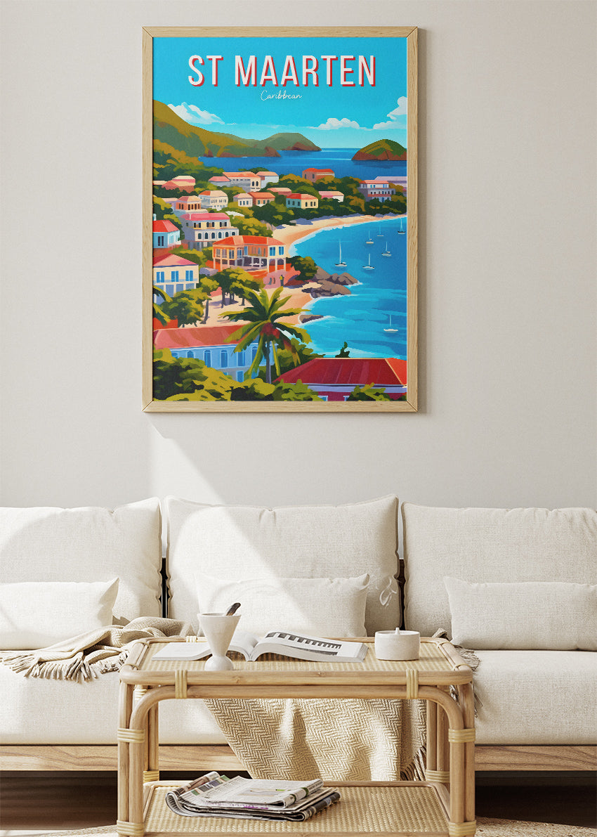 St Maarten Caribbean Travel Poster & Canvas Print – Tropical Island Beach Wall Art