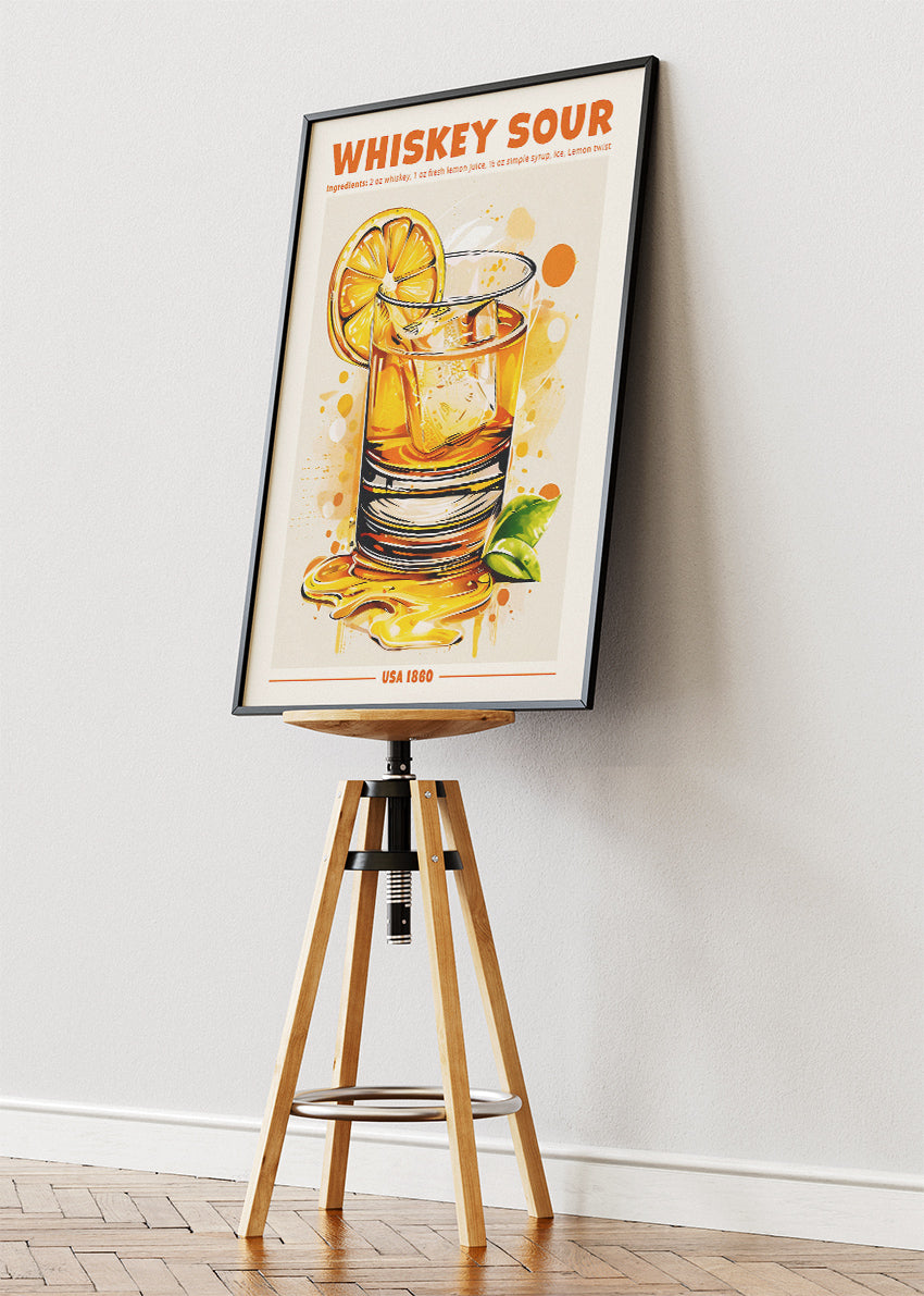 Whiskey Sour Cocktail Poster & Canvas Print – Modern Vintage Bar Wall Art – AI PRINT LAB
