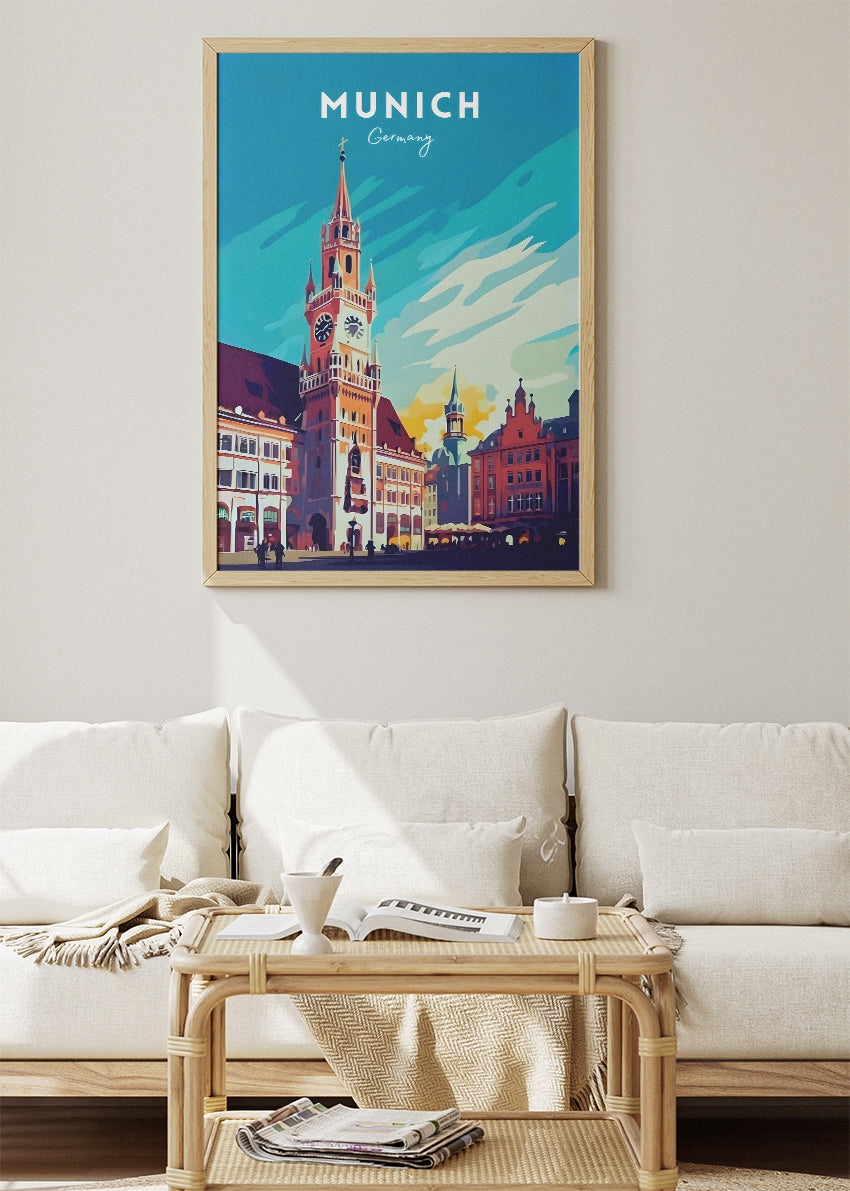 Munich Germany Poster & Canvas Print – Vintage Marienplatz Cityscape Art
