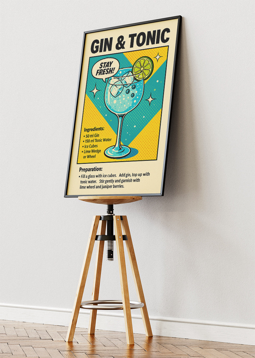Gin & Tonic Pop Art Cocktail Poster & Canvas Print | Retro Bar Wall Art