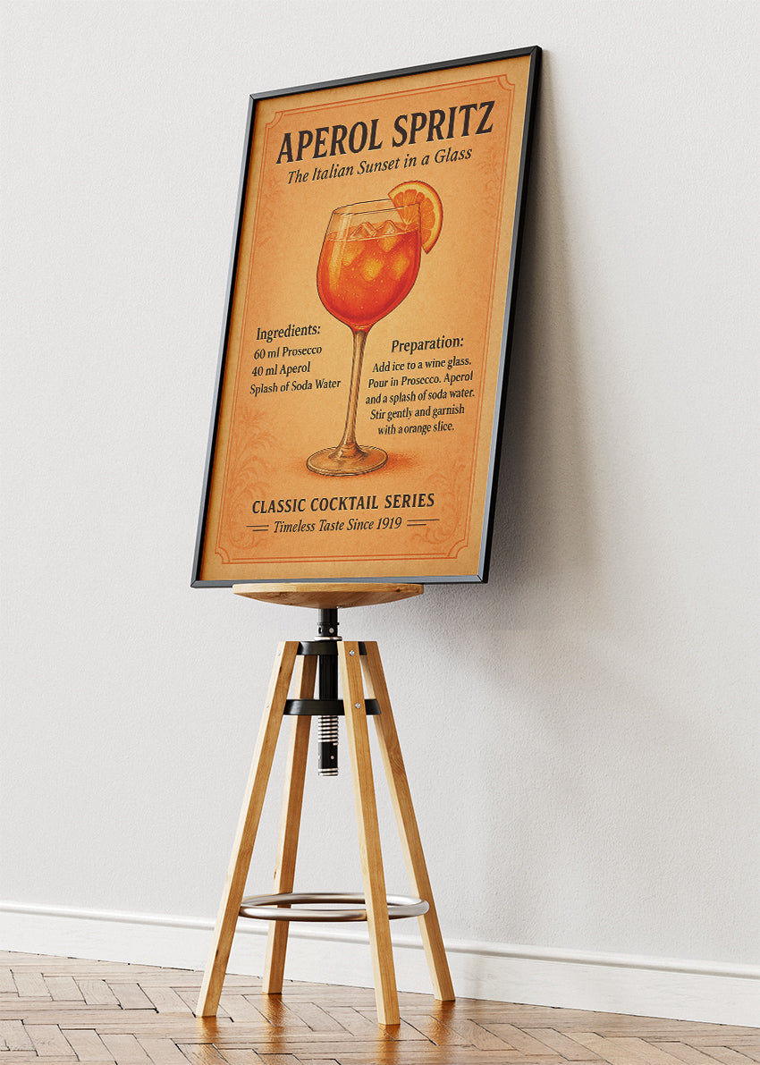 Aperol Spritz Vintage Cocktail Poster & Canvas Print | Classic Italian Bar Wall Art