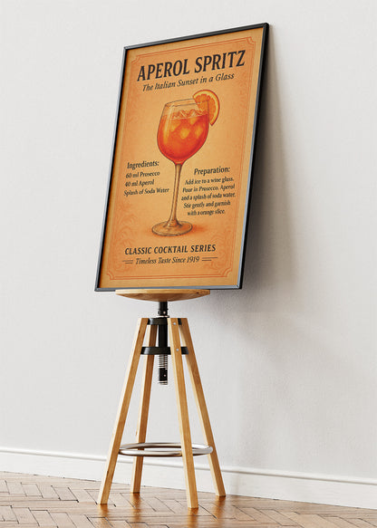 Aperol Spritz Vintage Cocktail Poster & Canvas Print | Classic Italian Bar Wall Art