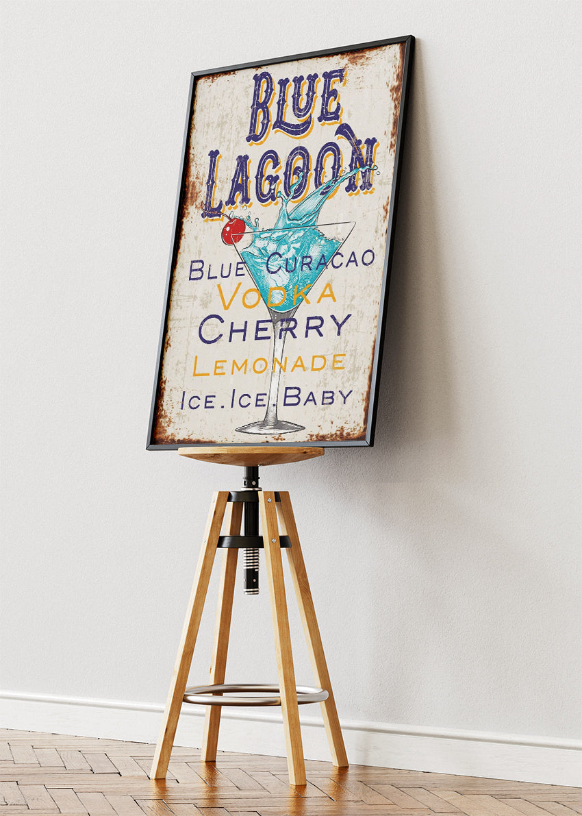 Blue Lagoon Vintage Cocktail Poster & Canvas Print | Retro Bar Sign Wall Art
