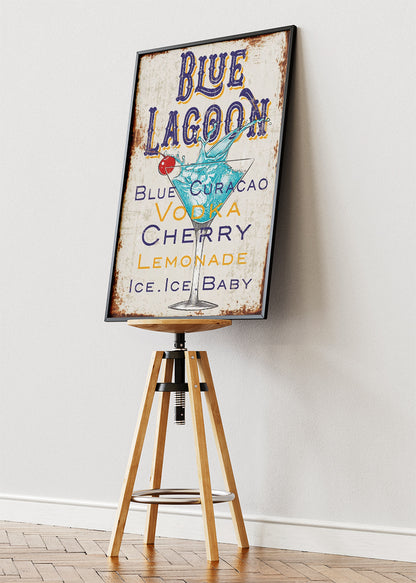 Blue Lagoon Vintage Cocktail Poster & Canvas Print | Retro Bar Sign Wall Art