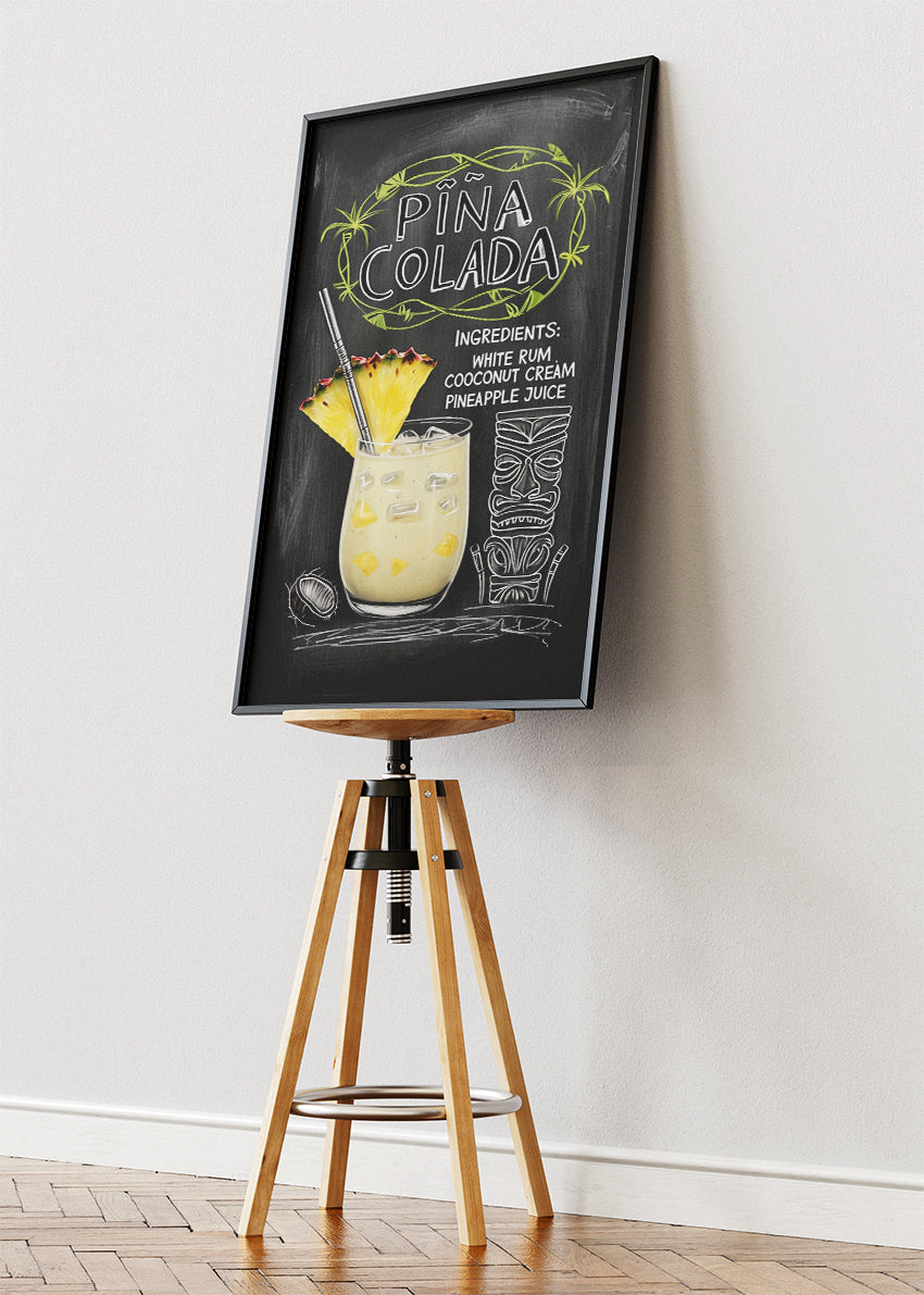 Piña Colada Chalkboard Poster & Canvas Print | Tiki Cocktail Bar Wall Art