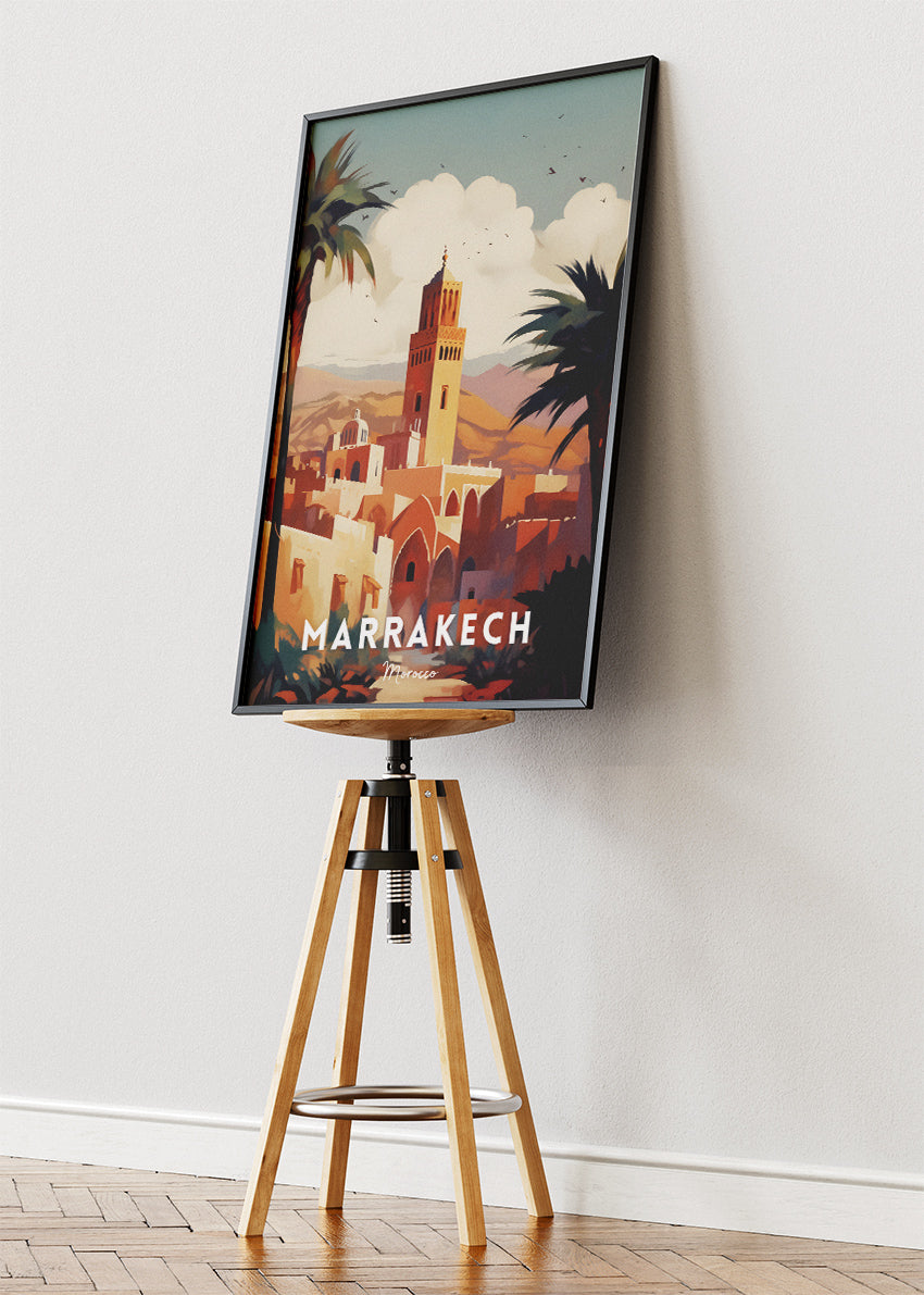 Marrakech Morocco Poster & Canvas Print – Illustrated Desert Medina Skyline Art