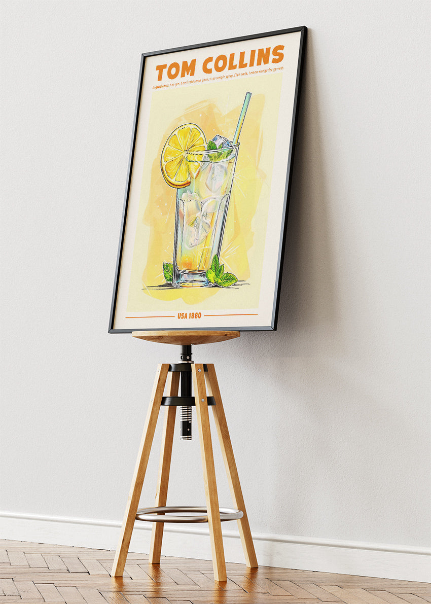 Tom Collins Cocktail Poster & Canvas Print – Classic Gin Drink Wall Art – AI PRINT LAB