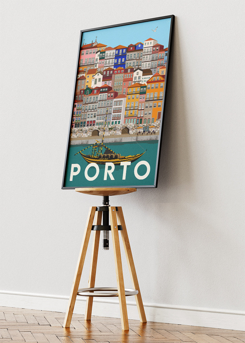 Porto City of Wine Poster & Canvas Print – Vintage Illustrated Portugal Travel Art