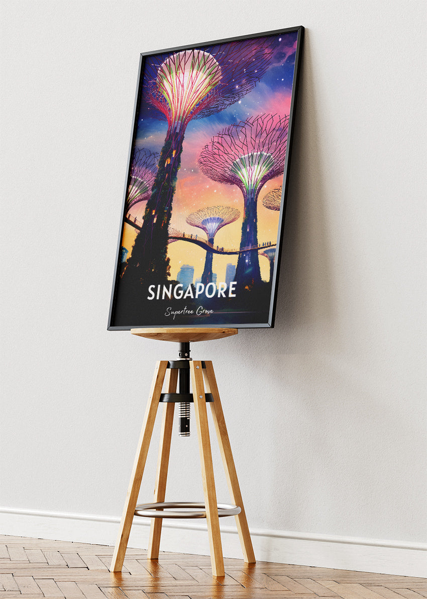 Singapore Supertree Grove Poster & Canvas Print – Futuristic Illustrated Travel Art – Marina Bay Singapore