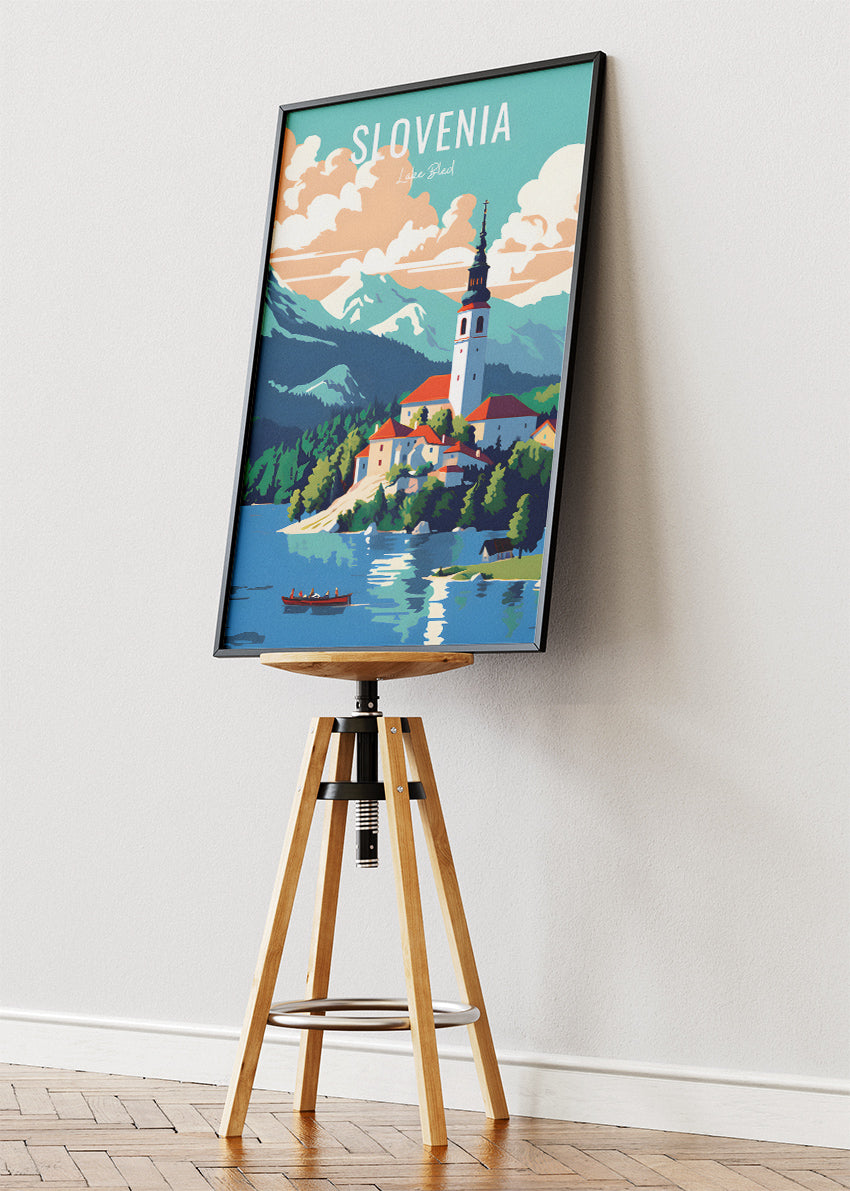Slovenia Lake Bled Poster & Canvas Print – Illustrated Travel Art