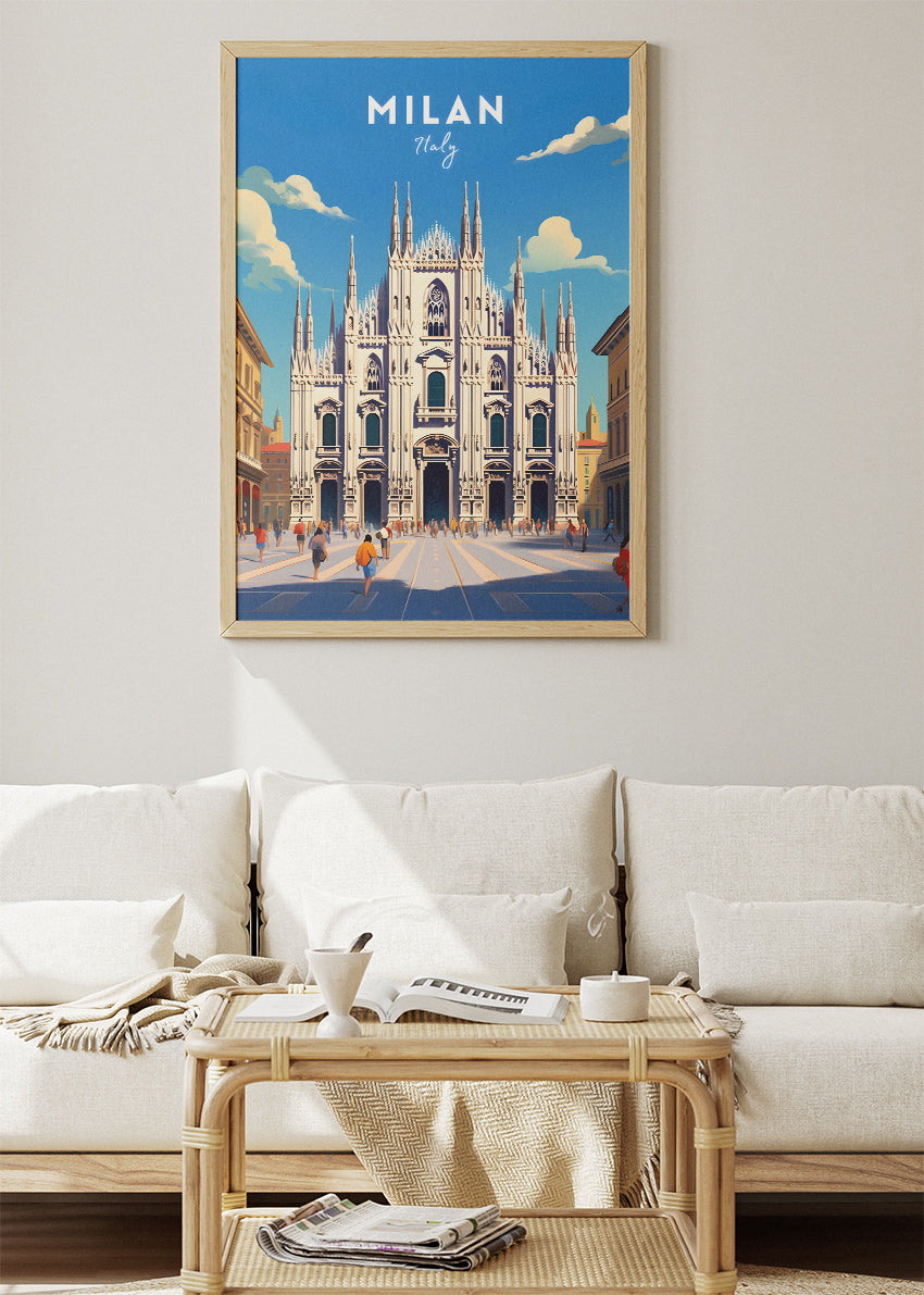Milan Italy Poster & Canvas Print – Illustrated Duomo Cathedral Art