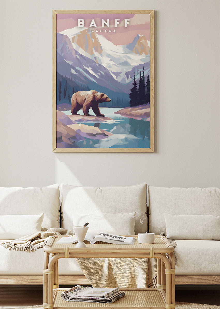 Banff Canada Mountain Bear Landscape Poster & Canvas Print – Nature Wall Art