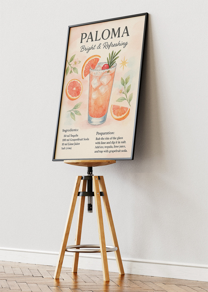 Paloma Cocktail Poster & Canvas Print | Watercolor Grapefruit Tequila Wall Art