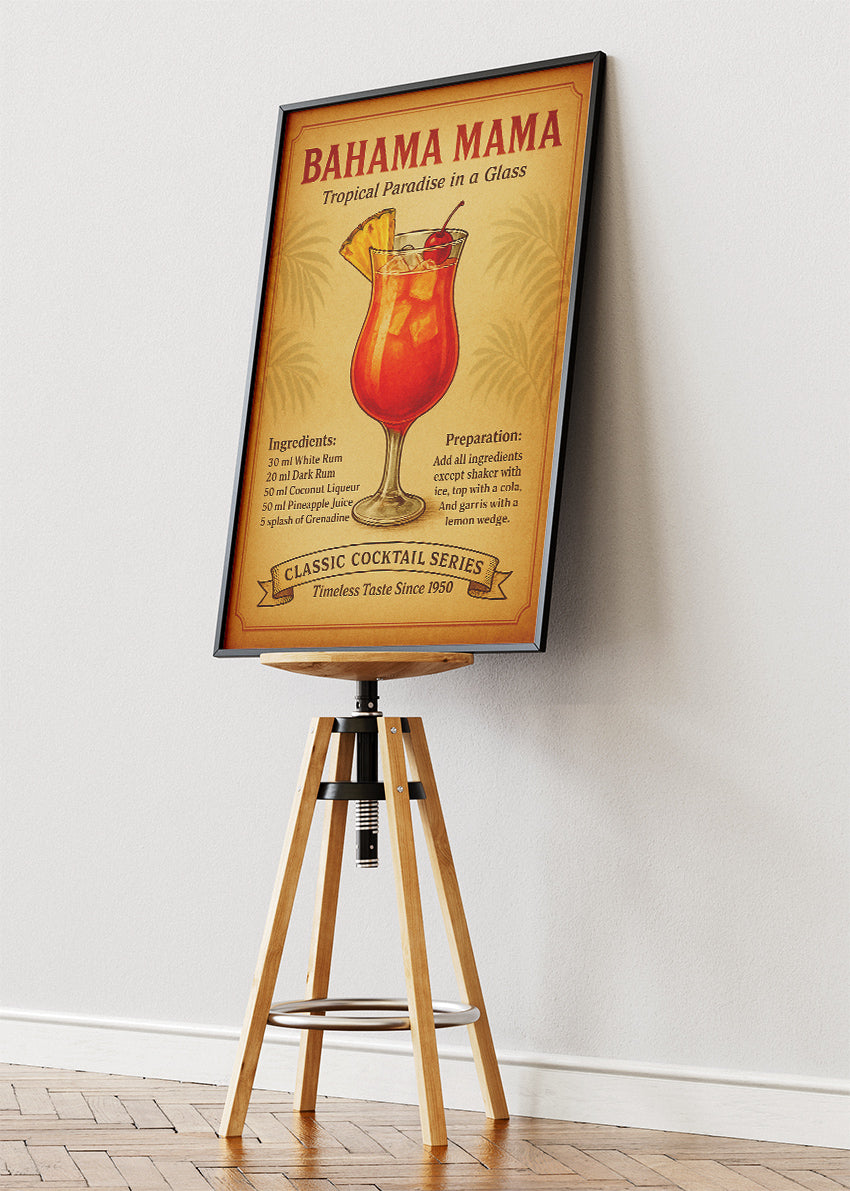 Bahama Mama Vintage Cocktail Poster & Canvas Print | Classic Tropical Bar Wall Art