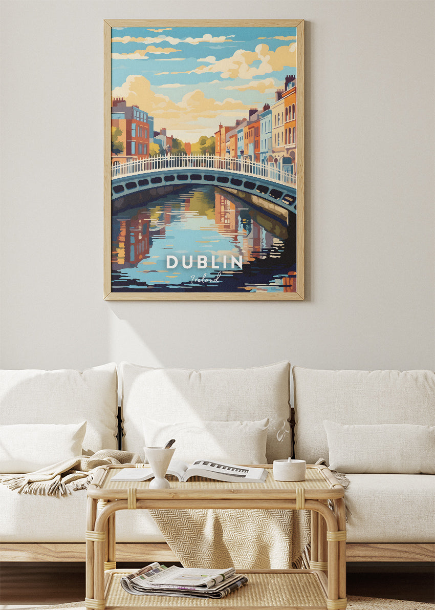 Dublin Ha'penny Bridge Poster & Canvas Print – Illustrated Ireland Wall Art