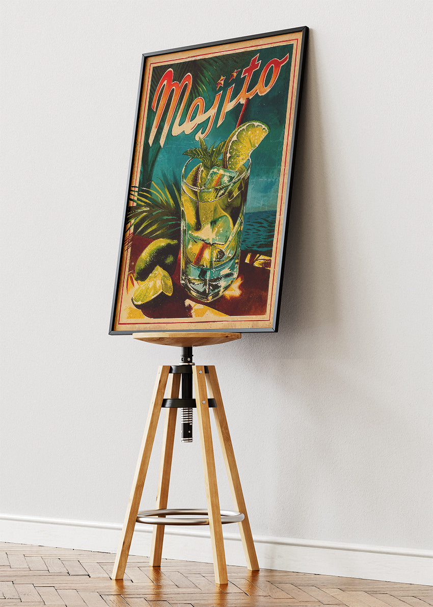 Mojito Vintage Tropical Cocktail Poster & Canvas Print | Retro Cuban Bar Wall Art