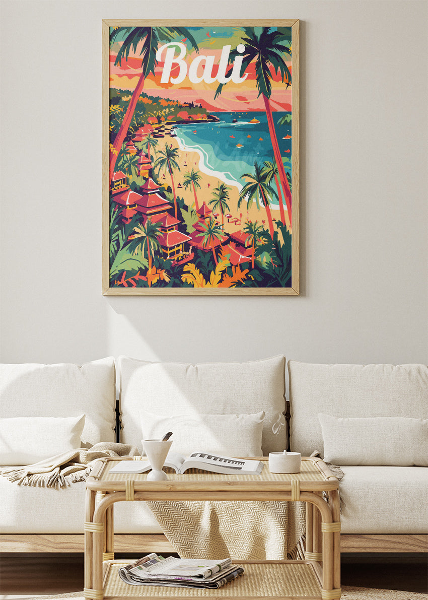 Bali Tropical Beach Retro Poster & Canvas Print – Illustrated Island Paradise Art