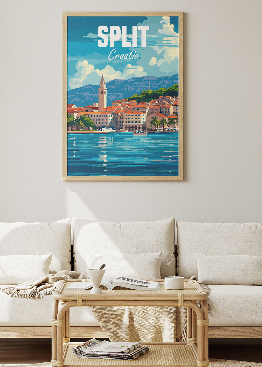 Split Croatia Travel Poster & Canvas Print – Coastal City Illustration Wall Art