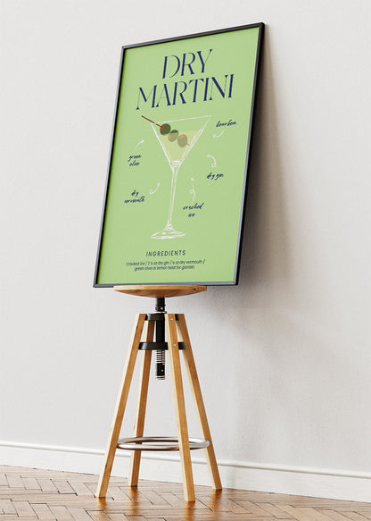 Dry Martini Cocktail Art Poster & Canvas Print – Minimal Bar Wall Decor