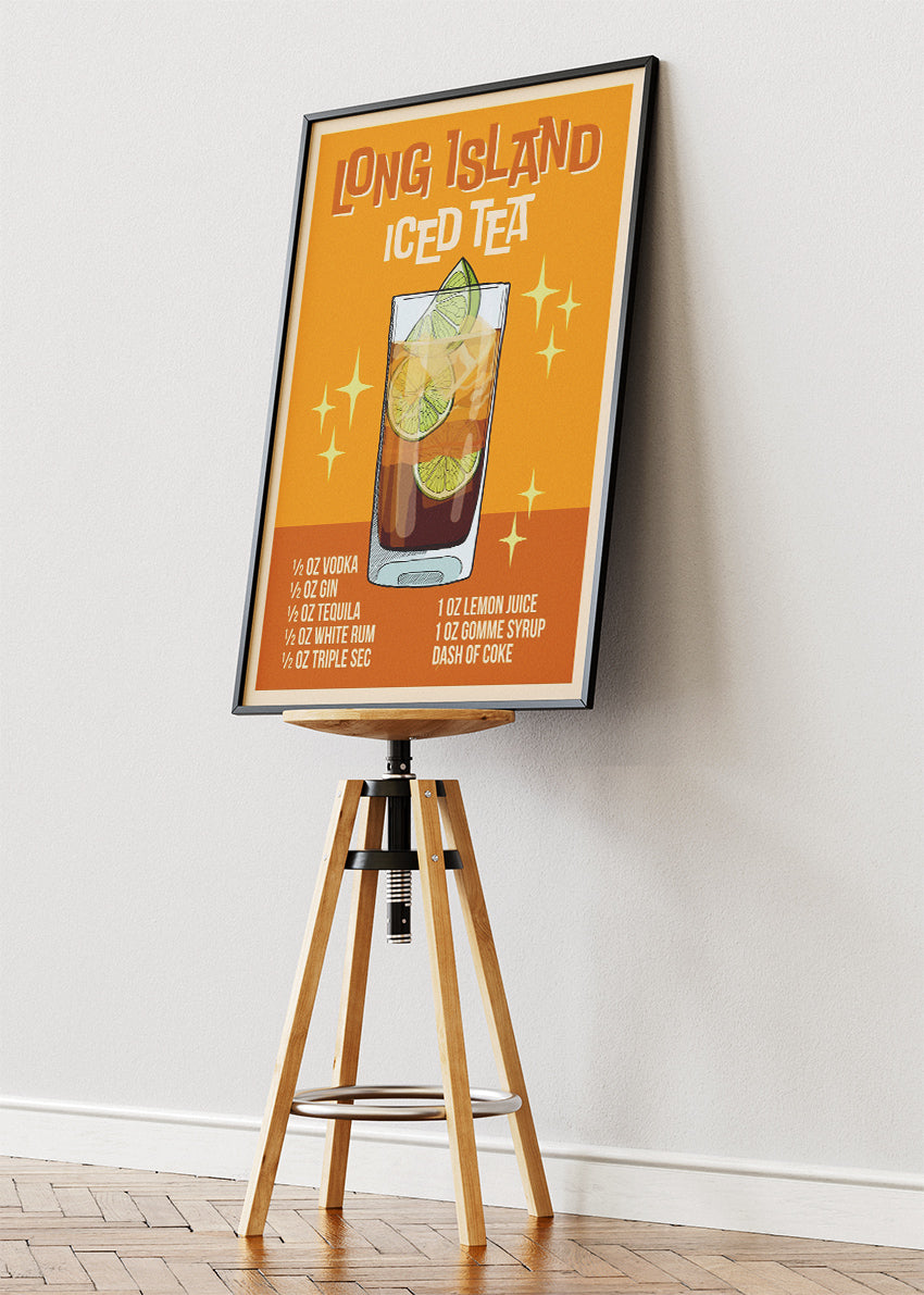 Long Island Iced Tea Retro Cocktail Poster & Canvas Print | Vintage Bar Wall Art