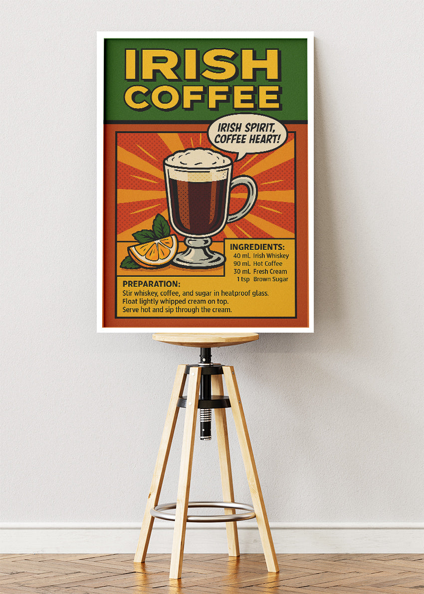 Irish Coffee Pop Art Poster & Canvas Print | Retro Coffee Cocktail Wall Art