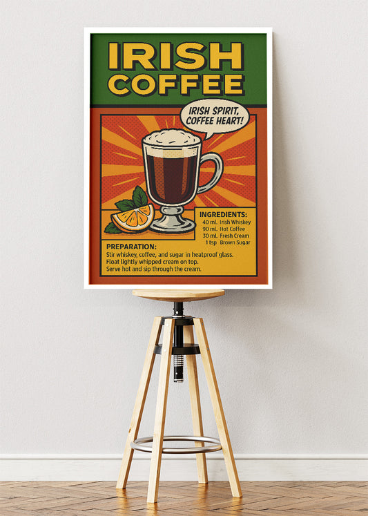 Irish Coffee Pop Art Poster & Canvas Print | Retro Coffee Cocktail Wall Art