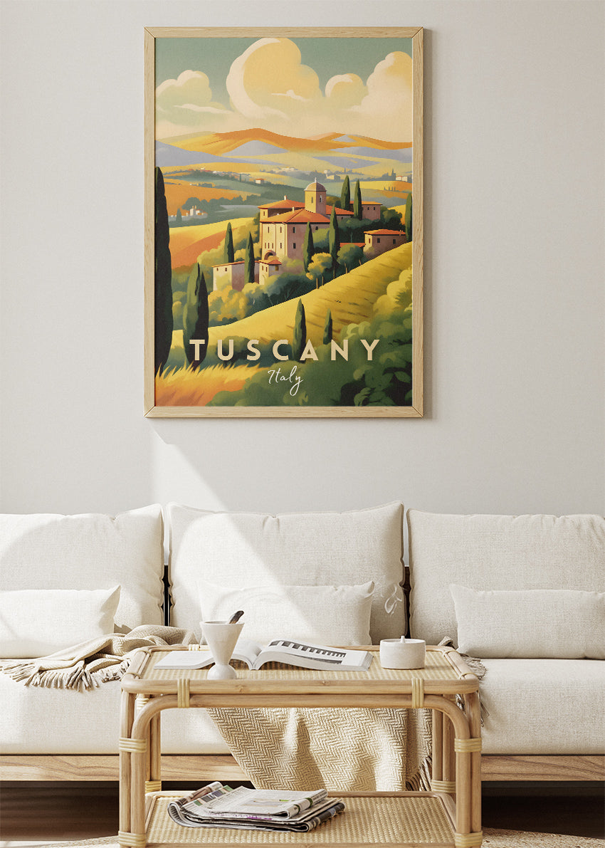 Tuscany Italy Poster & Canvas Print – Illustrated Countryside Landscape Art