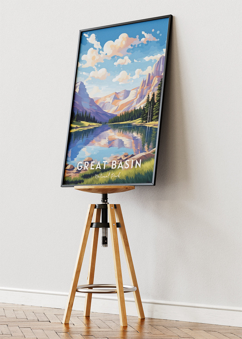 Great Basin National Park Poster & Canvas Print – Mountain Lake Landscape Illustration Wall Art