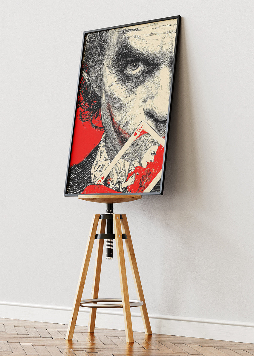 Joker – Ink Illustration with Red Accent Canvas & Poster Print – AI PRINT LAB