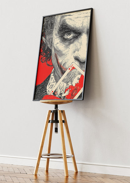 Joker – Ink Illustration with Red Accent Canvas & Poster Print – AI PRINT LAB