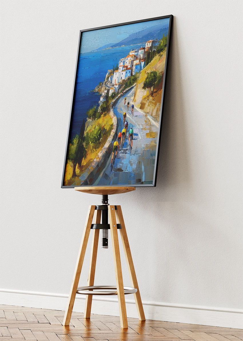 Coastal Road Cycling Art Print & Canvas – Peloton Above the Sea