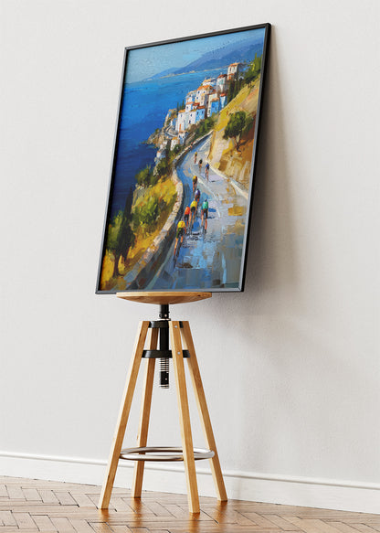 Coastal Road Cycling Art Print & Canvas – Peloton Above the Sea