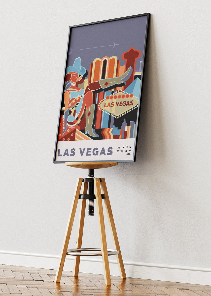 Las Vegas Nevada Poster & Canvas Print – Retro Showgirl & Neon Strip Illustration