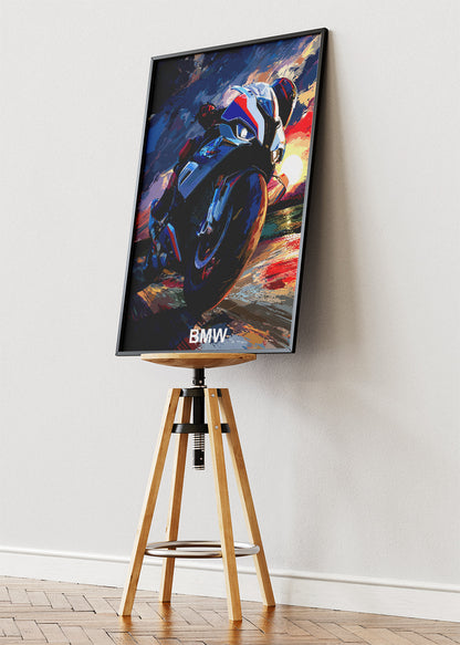 BMW Superbike Sunset Ride Art Poster & Canvas