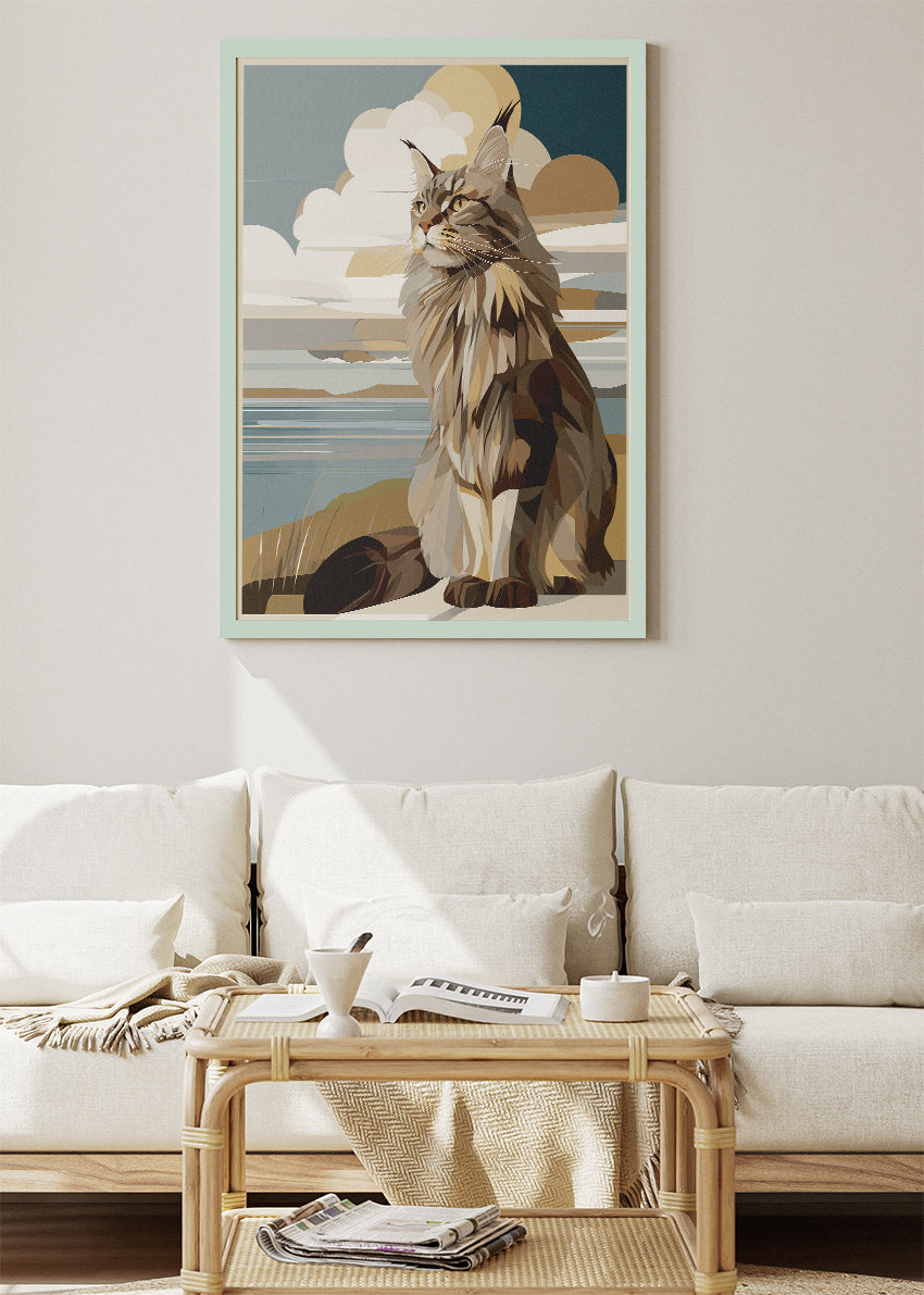 Maine Coon Cat Poster & Canvas Print – Coastal Modern Pet Art
