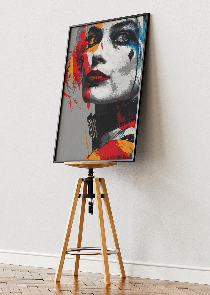 Harley Quinn – Vibrant Pop Art Portrait Canvas & Poster Print – AI PRINT LAB