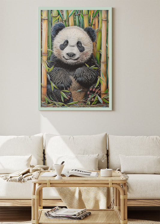 Panda Bear Art Print & Canvas – Cute Panda Wall Art with Bamboo Illustration